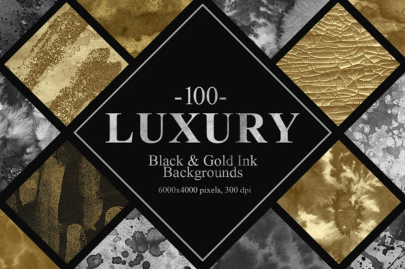 100 Luxury Black Gold Ink Textures