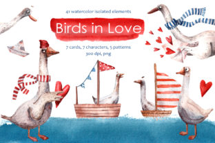 Birds in Love - Watercolor Clip Art Set