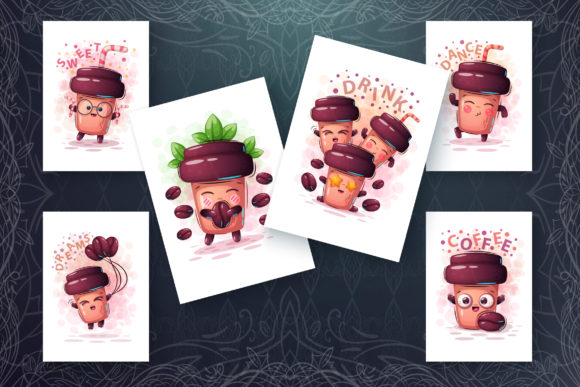 Set Cute Coffee for Print T-shirt