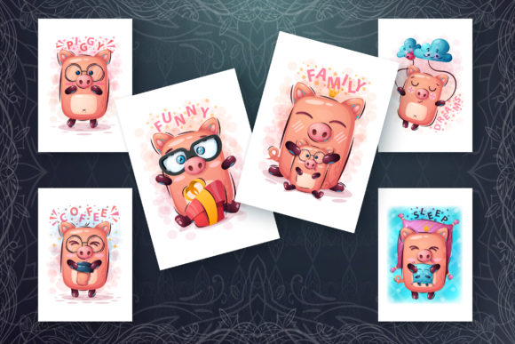 Set Cute Pig - For Print T-shirt